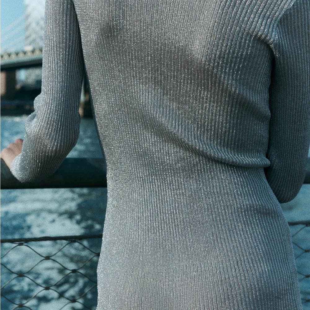 Zara Gray Long Sleeve Bateau Neck Bodycon Dress
